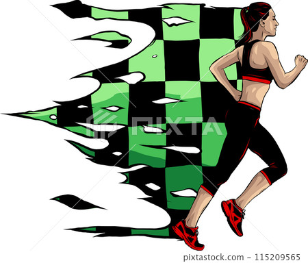 Young running woman, isolated vector silhouette. Run, side view Young running woman, isolated vector silhouette. Run, side view 115209565