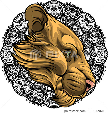 Lion head colorful hand draw vector illustration Lion head colorful hand draw vector illustration 115209609