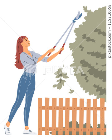 A young woman works in the garden A young woman works in the garden 115210058