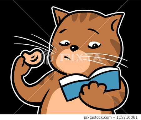 Red cat reads a book and eats chips 115210061
