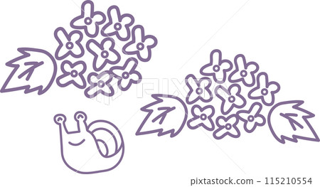 Hydrangea and snail hand-drawn illustration set 115210554