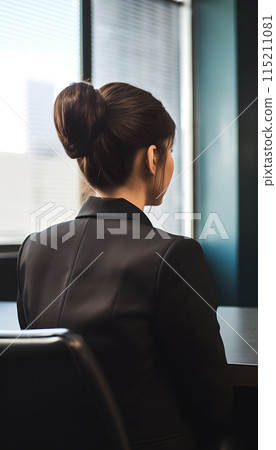 Back view of a woman in a suit waiting for a job interview, generated AI Back view of a woman in a suit waiting for a job interview, generated AI 115211081