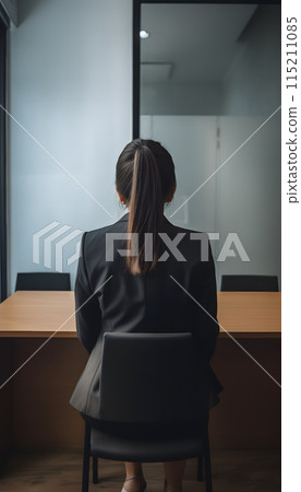 Back view of a woman in a suit waiting for a job interview, generated AI 115211085