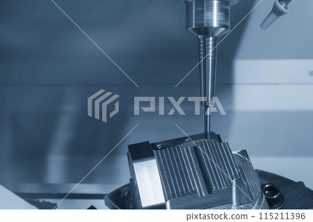 The 5-axis CNC milling machine  cutting the automotive part with solid ball end mill tool. 115211396