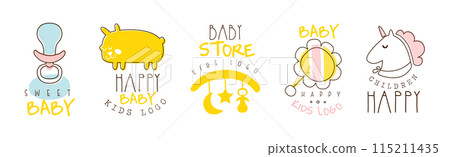 Kids Shop and Store Promo Logo and Label Vector Set Kids Shop and Store Promo Logo and Label Vector Set 115211435