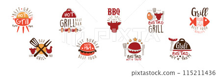 Grill Food Bistro Logo and Label Design Template Vector Set Grill Food Bistro Logo and Label Design Template Vector Set 115211436