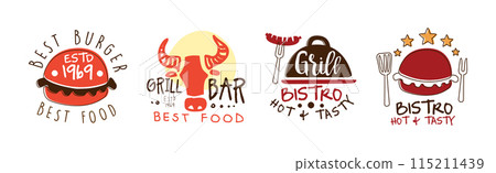 Grill Food Bistro Logo and Label Design Template Vector Set 115211439