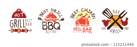 Grill Food Bistro Logo and Label Design Template Vector Set 115211440