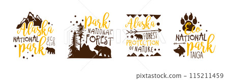 Taiga and Alaska National Park Eco Club Logo Template Vector Set 115211459