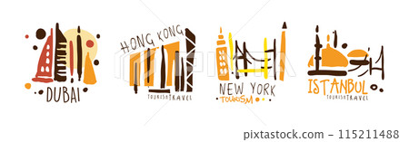 Tourism and Travel Destination Logo and Label Design Vector Set 115211488