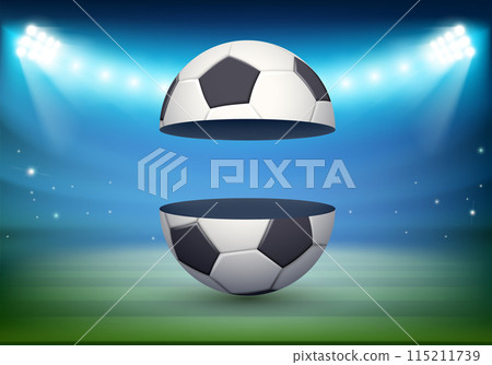 Open soccer ball on the stadium field Open soccer ball on the stadium field 115211739