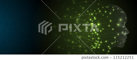 Abstract Artificial intelligence. Cloud computing. Machine learning. Technology web background. Virtual concept futuristic background. Vector art. 115212251