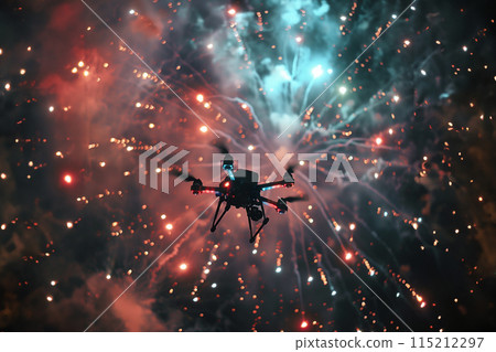 A drone flying near the fireworks 115212297
