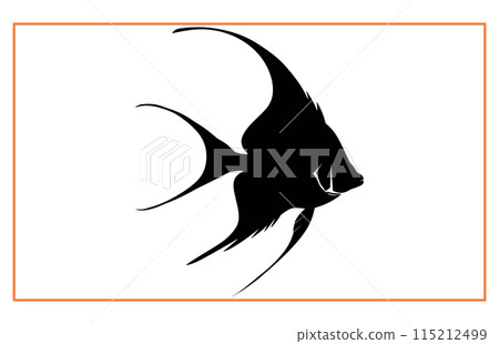 Black Angel Fish Silhouette, black silhouette of a Angelfish illustration clip art 115212499