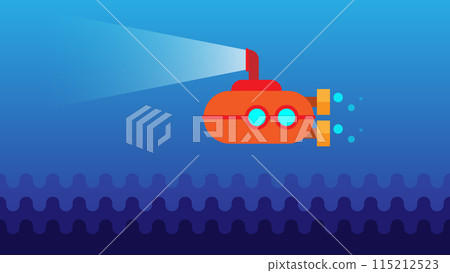 Submarine with periscope underwater. scientific underwater discoveries and travels. flat style vector illustration 115212523
