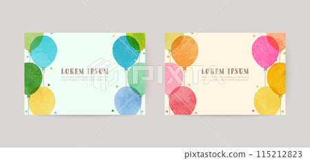 Postcard set with watercolor illustrations of balloons (vector) 115212823