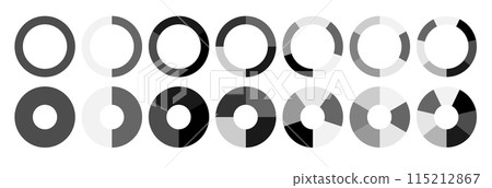 Segment infographic. Pie chart icons. 2,3,6,10,20 circle section graph. Wheel round diagram part symbol. Vector 115212867