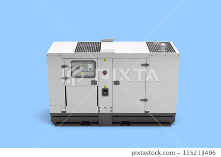 Mobile diesel generator for emergency electric power top view 3d render on blue 115213496