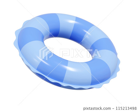 Inflatable ring icon for summer sea beach vacation or swimming pool relax - 3d render illustration. Blue pastel striped float rubber buoy. Aquapark or summertime seashore travel lifesaver equipment. Inflatable ring icon for summer sea beach vacation or swimming pool relax - 3d render illustration. Blue pastel striped float rubber buoy. Aquapark or summertime seashore travel lifesaver equipment. 115213498
