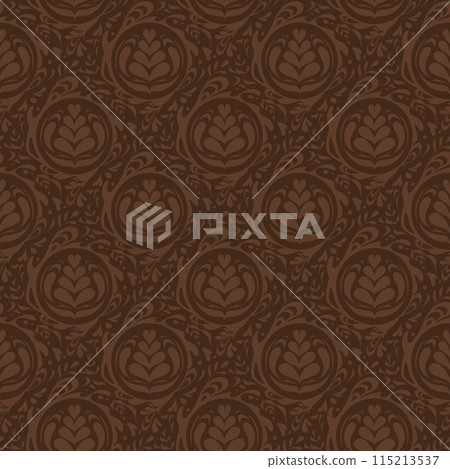 Damask pattern with latte art image_Seamless pattern_Coffee 115213537