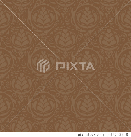 Damask pattern with latte art image_Seamless pattern_Coffee 115213538