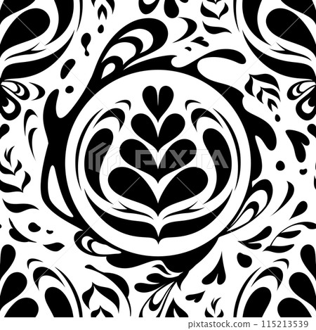 拿鐵藝術圖像錦緞圖案_無縫圖案_咖啡 115213539