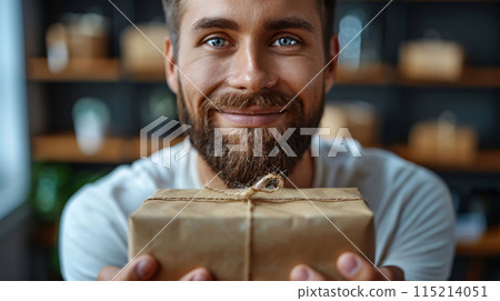 Smiling man with a gift 115214051