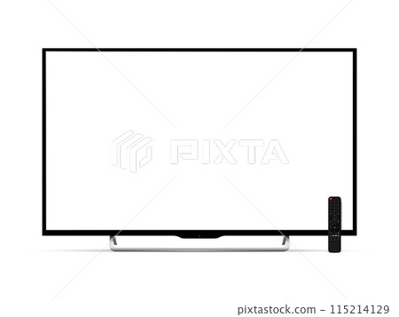 Realistic tv flat screen with remote control isolated on white background Realistic tv flat screen with remote control isolated on white background 115214129