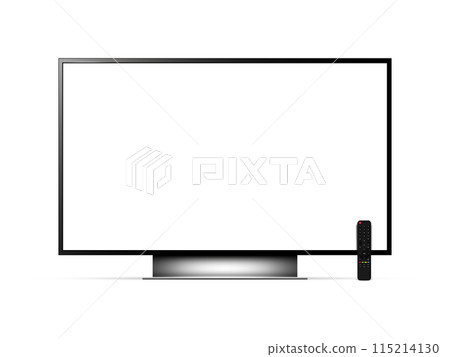 Realistic tv blank screen with remote control isolated on white background. Realistic tv blank screen with remote control isolated on white background. 115214130