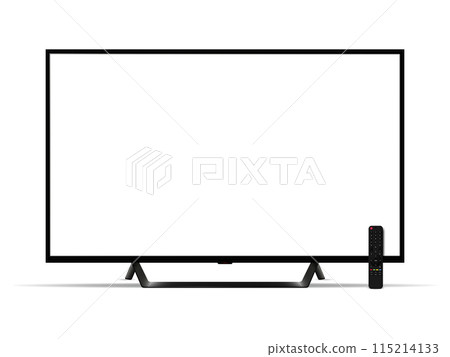Smart tv and remote control isolated on white background 115214133