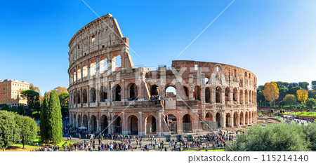 Panoramic view of Colosseum (Coliseum) is one of main travel attraction of Rome, Italy. Panoramic view of Colosseum (Coliseum) is one of main travel attraction of Rome, Italy. 115214140