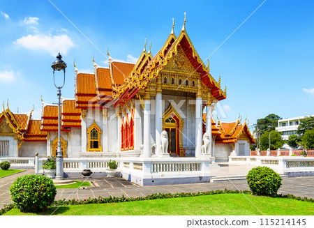 Wat Benchamabophit or the Marble Temple in the Dusit District of Bangkok, Thailand. Wat Benchamabophit or the Marble Temple in the Dusit District of Bangkok, Thailand. 115214145