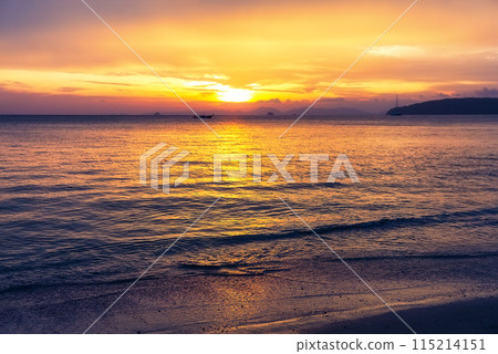 Amazing clouds and waves in sunset sky in Ao Nang, Thailand. 115214151