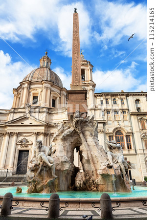 Fountain of Four Rivers (Fontana dei Quattro Fiumi) on Navona square, Rome, Italy. 115214165