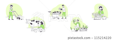 Farmer People Character Doing Agricultural Work Vector Set 115214220