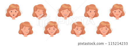 Woman Head Showing Face Expression and Emotion Vector Set 115214233