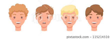 Man Head Showing Face Expression and Emotion Front Vector Set Man Head Showing Face Expression and Emotion Front Vector Set 115214310