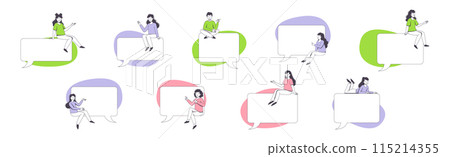 Communication Speech Bubble with People Character Sitting on It Vector Set Communication Speech Bubble with People Character Sitting on It Vector Set 115214355
