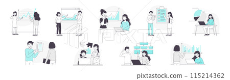 Business People Character Presenting Graph Working with Data Vector Set 115214362