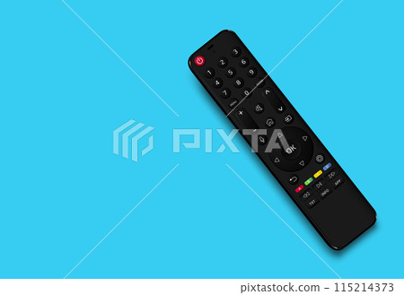 TV remote control top view isolated on blue background TV remote control top view isolated on blue background 115214373