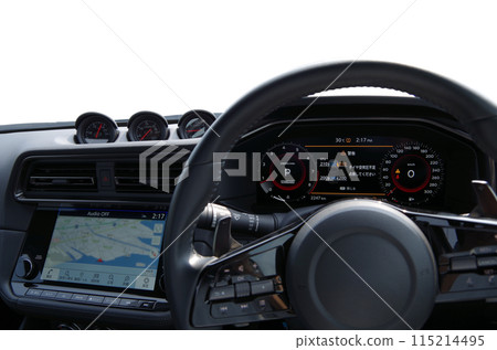 跑車駕駛座儀表板上顯示各種資訊的狀態（前方視野透明） 115214495