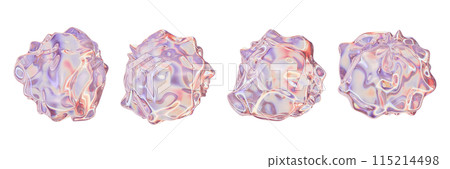 3D transparent crystal wave sphere set, holographic glossy futuristic transparent biologic object. 3D transparent crystal wave sphere set, holographic glossy futuristic transparent biologic object. 115214498