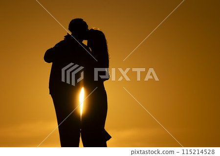 A couple kissing in the sunset 115214528