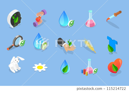 3D Isometric Flat Vector Illustration of Organic Eco Cosmetics, Natural Ingredients 115214722