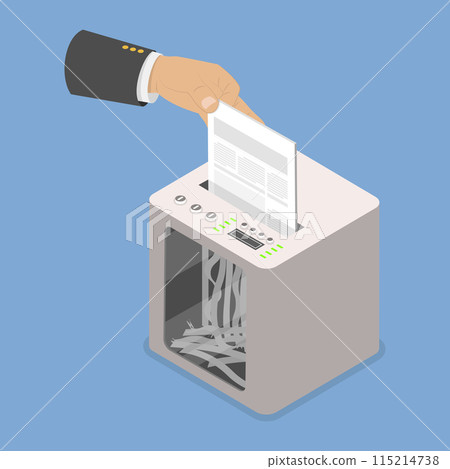 3D Isometric Flat Vector Illustration of Paper Shredder Machine, Information Protection 115214738