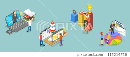 3D Isometric Flat Vector Illustration of Web Project And Applications, Strategic Planning, Future Vision 115214756