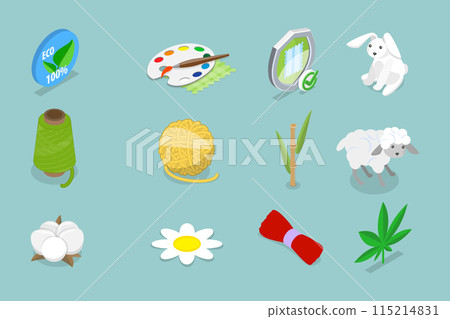 3D Isometric Flat Vector Set of Eco Fabric Material, Different Types or Product 3D Isometric Flat Vector Set of Eco Fabric Material, Different Types or Product 115214831