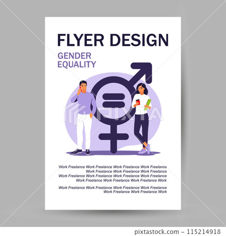 Gender equality concept. Flyer design. Men and women character on the scales for gender equality. Vector illustration. Flat. Gender equality concept. Flyer design. Men and women character on the scales for gender equality. Vector illustration. Flat. 115214918