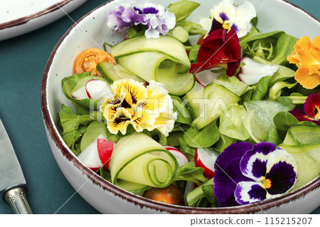Vitamin vegetables salad with flowers. Vitamin vegetables salad with flowers. 115215207