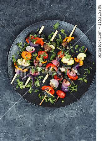 Grilled skewers vegetables 115215208